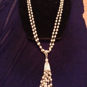 Faux Pearl Tassel Necklace